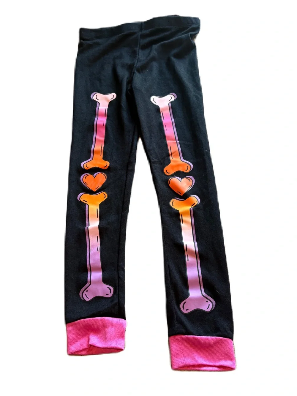 Wonder Nation Halloween Pajama Set Sz 7 skeleton heart Pink Gradient Orange